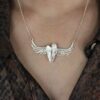 Silver Angel Wings Heart Pendant Necklace