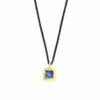 Gold Labradorite Square Necklace (Oxidised Silver Chain)