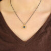 Gold Labradorite Square Necklace (Oxidised Silver Chain)