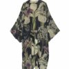 One Hundred Stars Black Kimono Iris Long Crepe