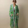 One Hundred Stars Handkerchief Green Crepe Long Kimono