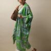 One Hundred Stars Handkerchief Green Crepe Long Kimono