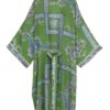 One Hundred Stars Handkerchief Green Crepe Long Kimono