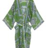 One Hundred Stars Handkerchief Green Crepe Long Kimono