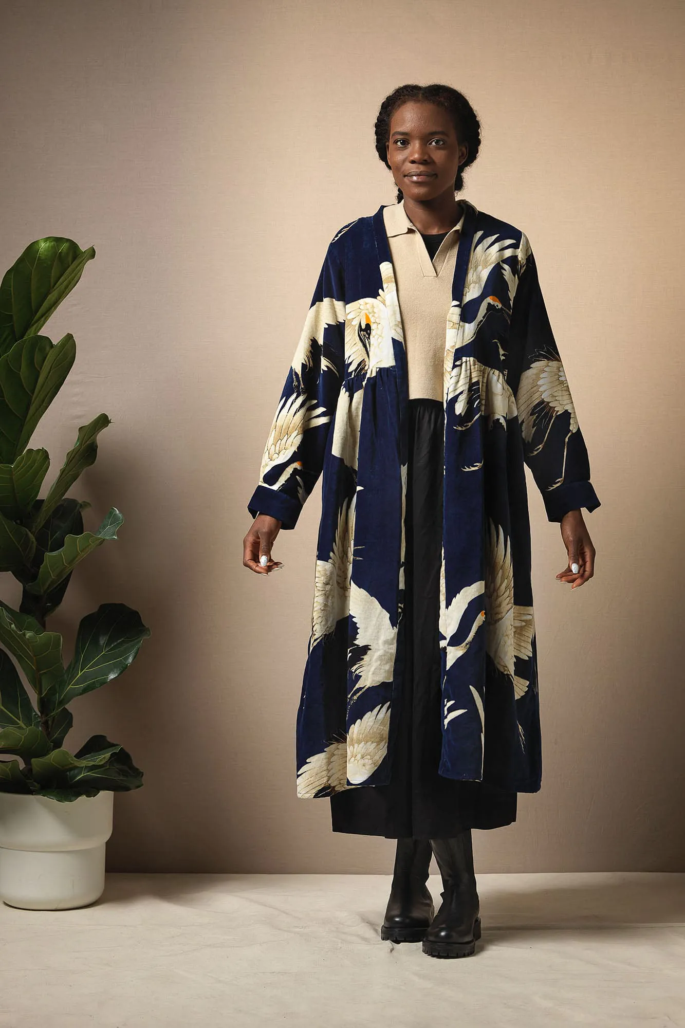 One Hundred Stars Velvet Duster Coat - Navy Stork - Armed