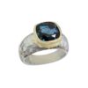 Square London Blue Topaz Ring set in 9ct Gold on Silver Band