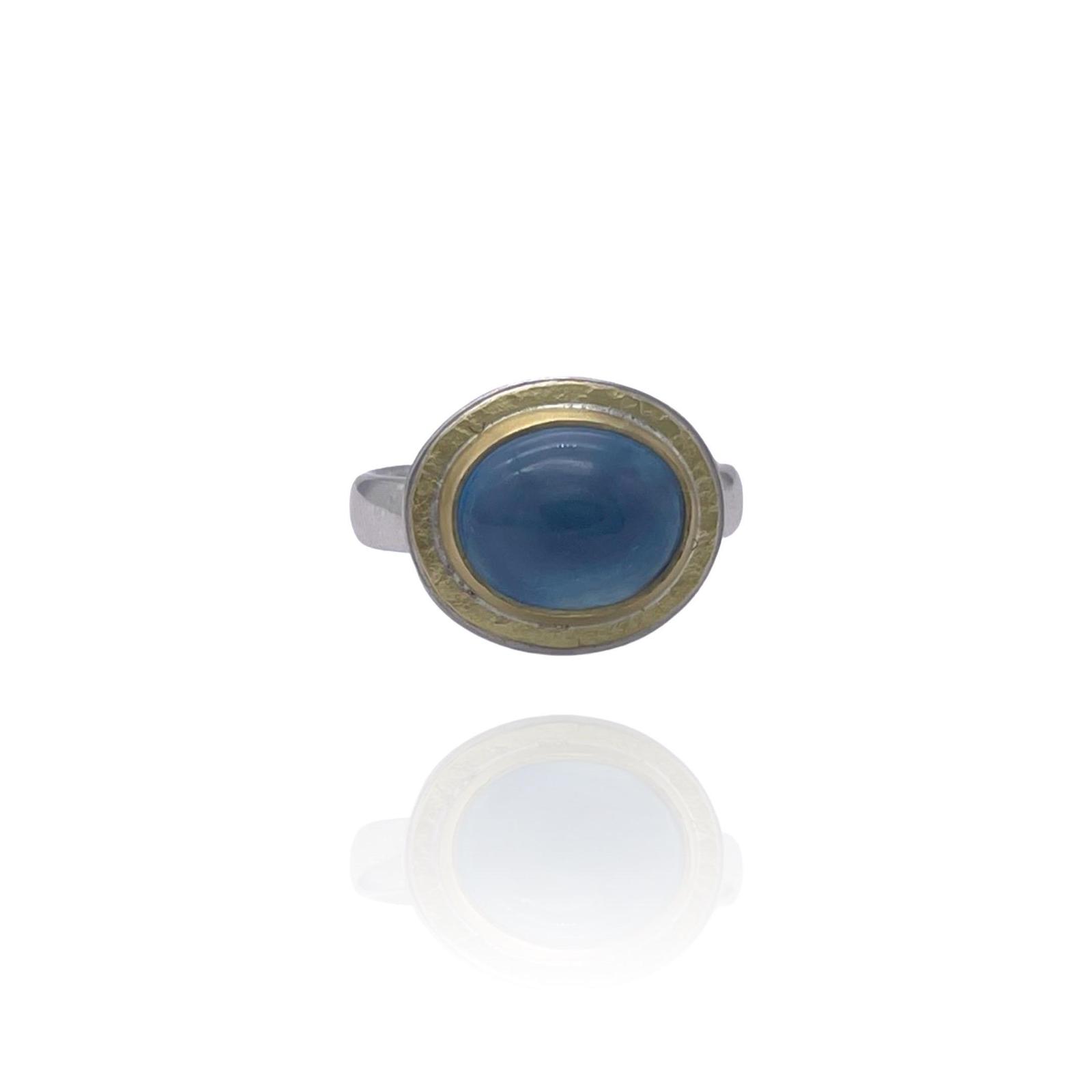 Silver & 9ct Gold Cabochon Aquamarine Ring - Armed & Gorgeous ...