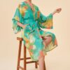 Hummingbird Kimono Gown – Aqua