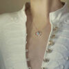 Simple Silver Heart Outline and Opalite Heart Necklace