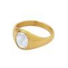 Waterproof Smooth Mother of Pearl Signet Style Ring