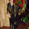 One Hundred Stars Chrysanthemum Black Crepe Kimono