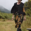 One Hundred Stars Chrysanthemum Black Asymmetric Dress