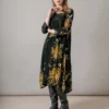 One Hundred Stars Chrysanthemum Black Asymmetric Dress