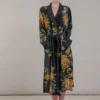 One Hundred Stars Chrysanthemum Black Crepe Gown