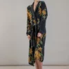 One Hundred Stars Chrysanthemum Black Crepe Gown