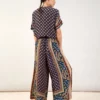 One Hundred Stars Moorish Blue Crepe Palazzo Pants