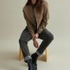 Red Button Light Taupe Cord Bomber Jacket