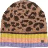 Fraas Brown or Grey Leopard Print & Stripe Woolly Hat