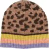 Fraas Brown or Grey Leopard Print & Stripe Woolly Hat