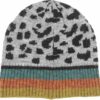 Fraas Brown or Grey Leopard Print & Stripe Woolly Hat