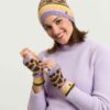 FRAAS Leopard Print and Multi Stripe Fingerless Gloves (Grey or Brown)