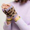 FRAAS Leopard Print and Multi Stripe Fingerless Gloves (Grey or Brown)