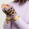 FRAAS Leopard Print and Multi Stripe Fingerless Gloves (Grey or Brown)