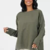 Suzy D Jamelia Olive Ruched Sleeve Sweatshirt