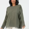 Suzy D Jamelia Olive Ruched Sleeve Sweatshirt