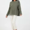 Suzy D Jamelia Olive Ruched Sleeve Sweatshirt