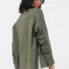 Suzy D Jamelia Olive Ruched Sleeve Sweatshirt