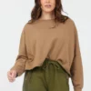 Suzy D Maeve Caramel Cropped Raw Edge Sweatshirt