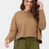 Suzy D Maeve Caramel Cropped Raw Edge Sweatshirt