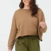 Suzy D Maeve Caramel Cropped Raw Edge Sweatshirt