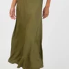 Suzy D Rochella Moss Green Satin Bias Cut Skirt