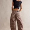 Free People Brown Sugar Combo Good Luck Printed Barrel Jeans