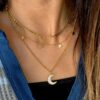 Waterproof Mother Of Pearl Moon and Star Layer Necklace