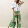 One Hundred Stars Stork Pea Green Crepe Palazzo Pants