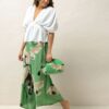 One Hundred Stars Stork Pea Green Crepe Palazzo Pants