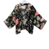 One Hundred Stars Trailing Blossom Black Crepe Kimono