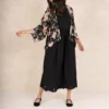 One Hundred Stars Trailing Blossom Black Crepe Kimono