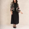 One Hundred Stars Trailing Blossom Black Crepe Kimono