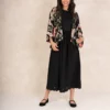 One Hundred Stars Trailing Blossom Black Crepe Kimono