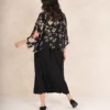 One Hundred Stars Trailing Blossom Black Crepe Kimono